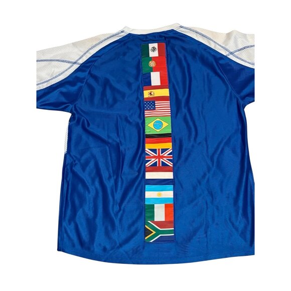 Hard Rock Cafe Blue Soccer Jersey Top Global Flag Design Large Live Love Play - Picture 5 of 10